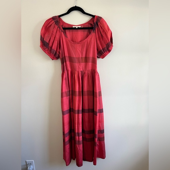 LoveShackFancy Red Plaid Silk Dress for Holidays - 2 - Picture 3 of 9